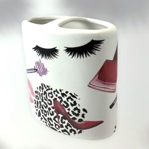 Fashion Girl Boss Toothbrush Holder Ceramic Bath Accessory Makeup Animal Print